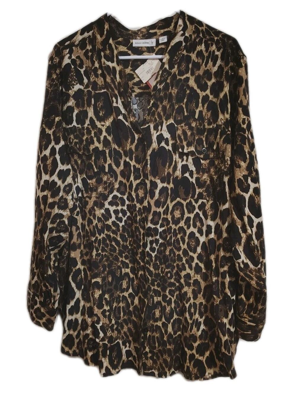 Susan graver Shirt Plus Size 3x Woman's Leopard Cheetah Animal Print Button Up